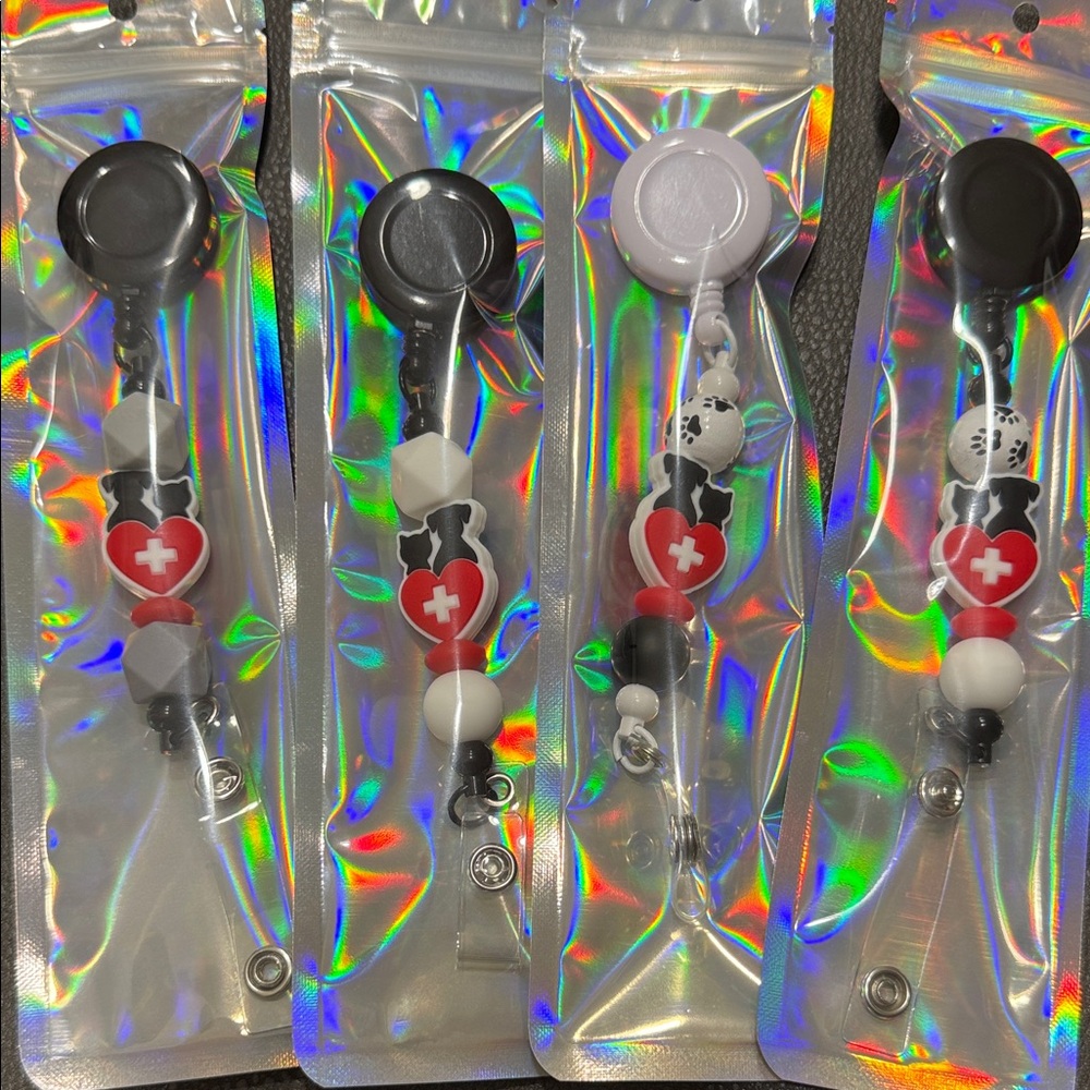 Heart-Themed Veterinarian office badge holders with Clip - Black, White, Red